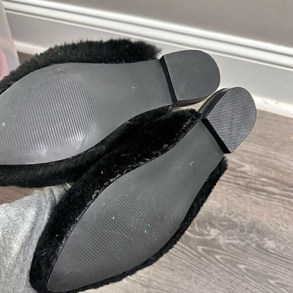 Matisse romance black shearling fur pointed toe slide sandals 7 - Picture 3 of 5